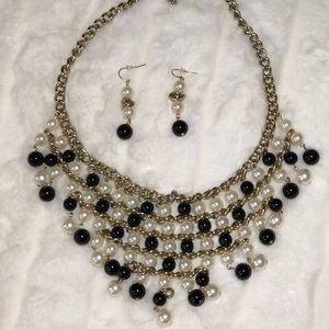 Gold and Pearl Statement Necklace With Earrings